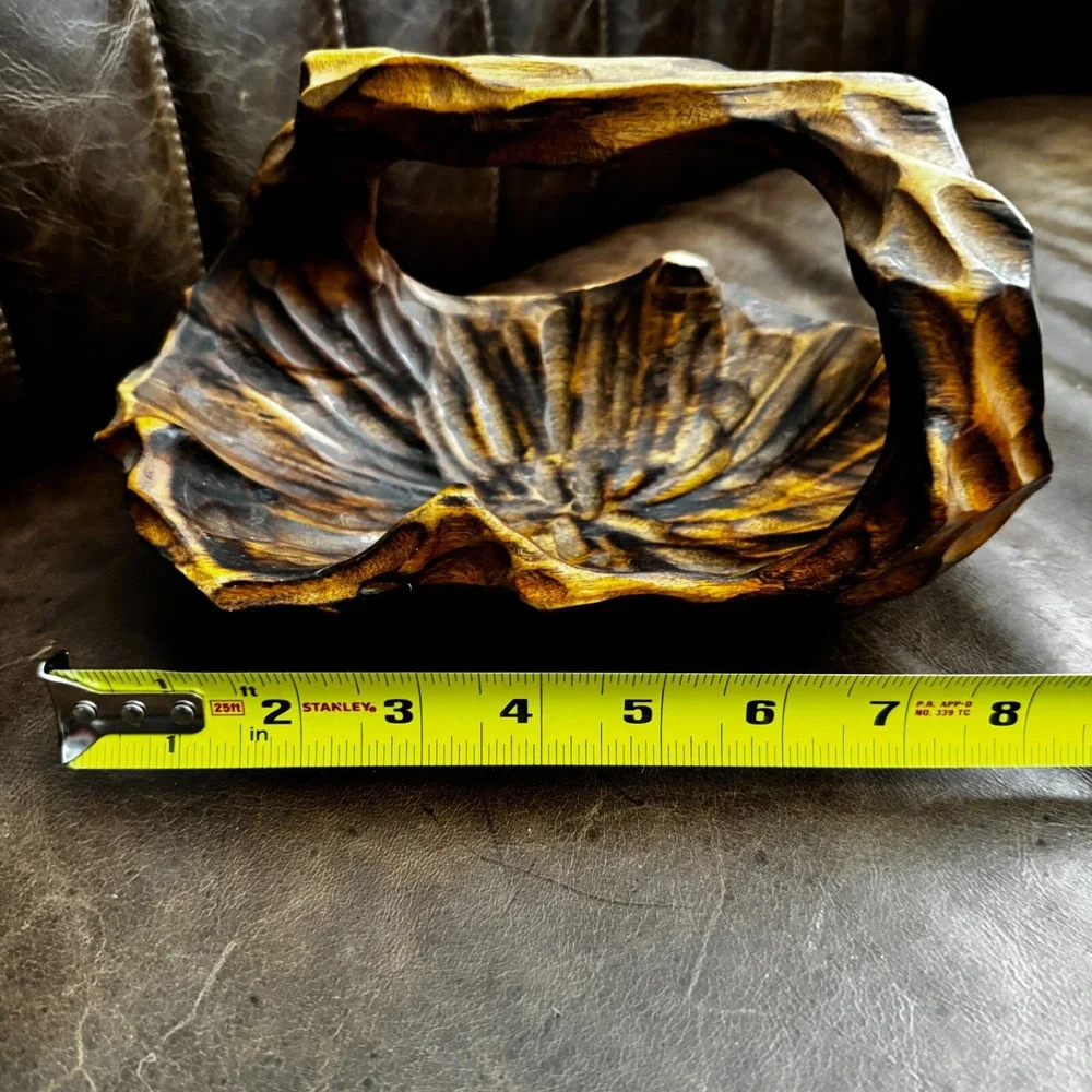 Hand Carved‎ Small Wood Basket Vintage 8